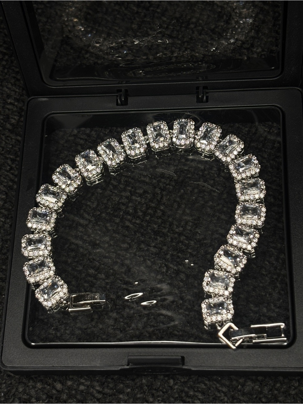 Silver Crystal Halo Tennis Bracelet - Sparkling Clear Stones